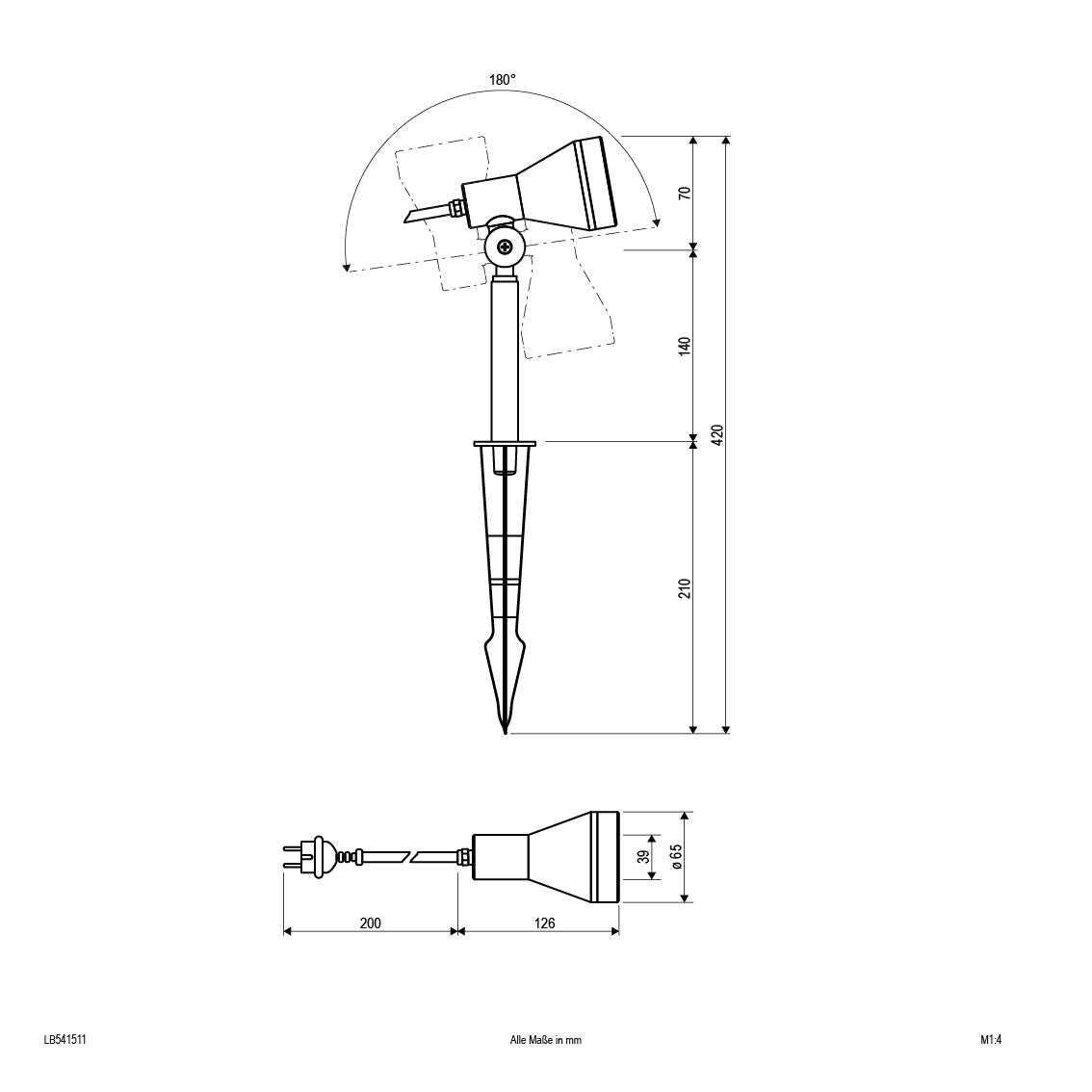 EVN Leuchte anthrazit schwenkbar rund 65x420mm 220-240V IP54 mit Erdspieß