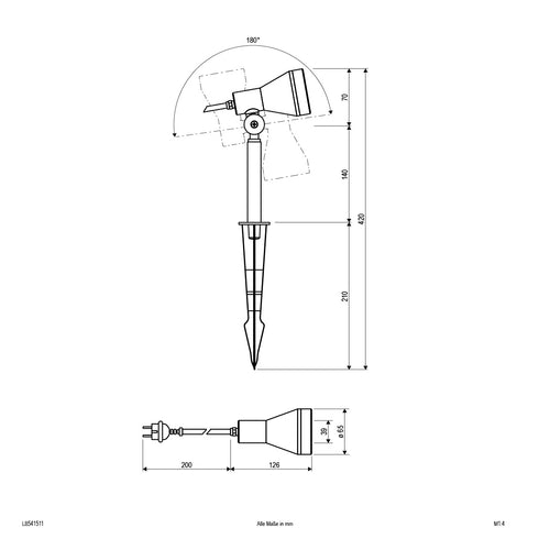 EVN Leuchte anthrazit schwenkbar rund 65x420mm 220-240V IP54 mit Erdspieß