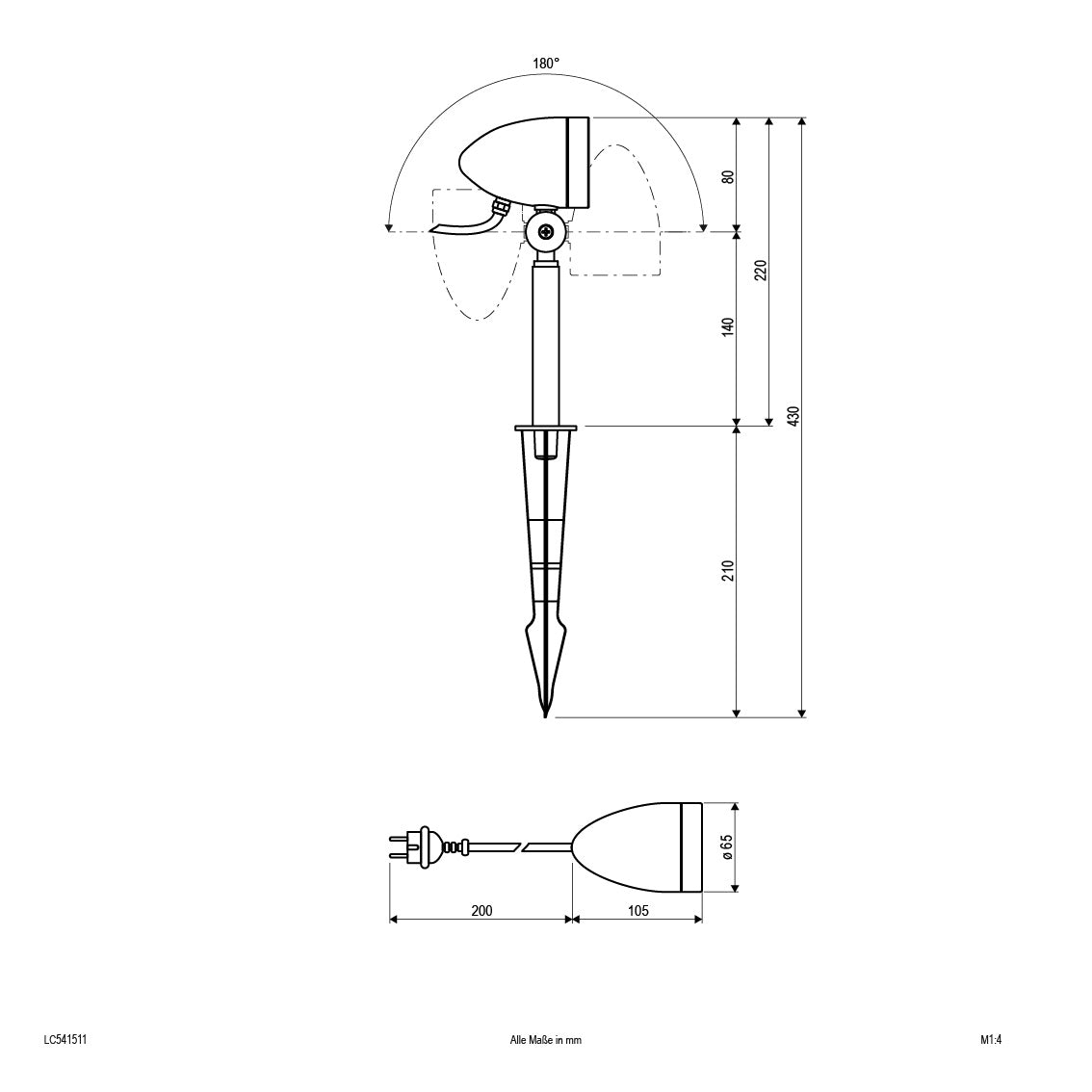 EVN Leuchte anthrazit schwenkbar rund 65x430mm 220-240V IP54 mit Erdspieß