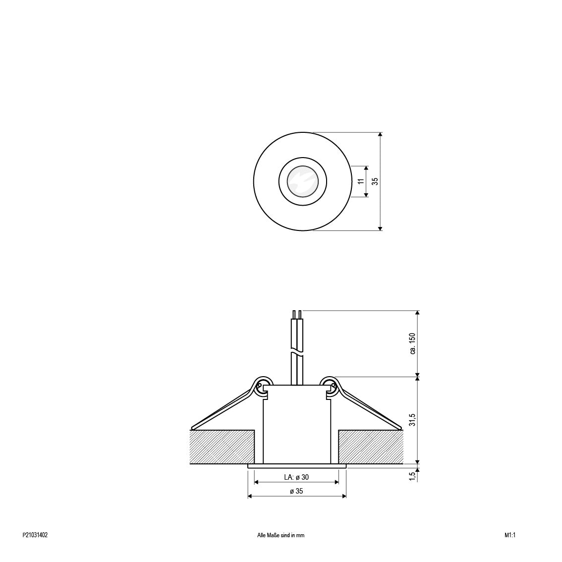 EVN LED Lichtpunkt Aluminium rund 35x33mm 3W 3000K 117lm 21-40° 12V IP20