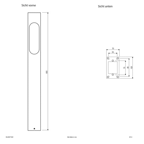 EVN LED Wegeleuchte anthrazit rechteckig 70x120x655mm 7W 3000K 159lm 200-240V IP54