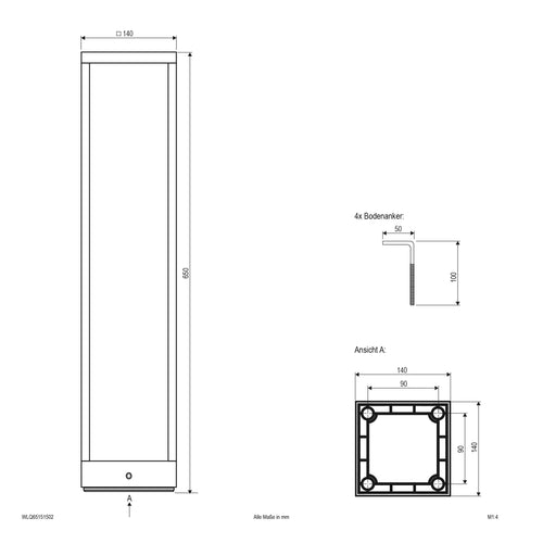 EVN LED Wegeleuchte anthrazit viereckig 140x140x650mm 15W 3000K 818lm 41-80° 200-240V IP54