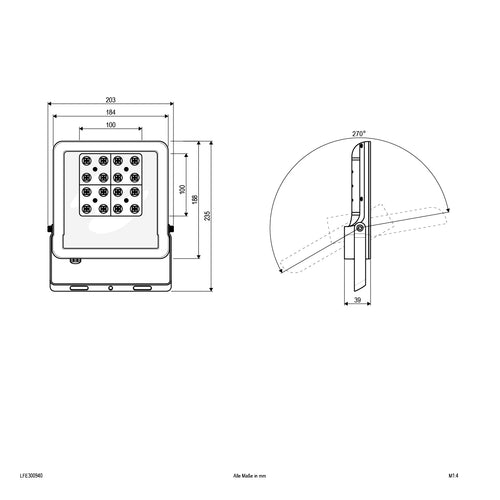 EVN LED Strahler schwarz schwenkbar rechteckig 203x39x235mm 30W 4000K 3600lm >80° 220-240V IP65