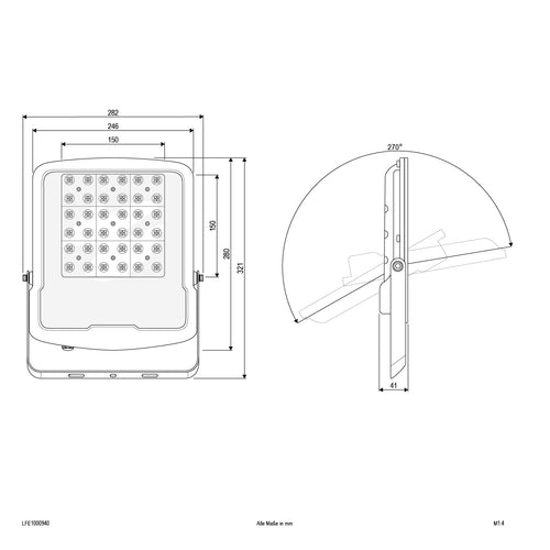 EVN LED Strahler schwarz schwenkbar rechteckig 282x41x321mm 100W 4000K 12500lm >80° 220-240V IP65