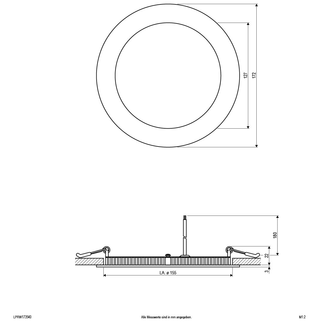 EVN LED Panel weiß rund 172x25mm 15W 4000K 1305lm >80° IP20