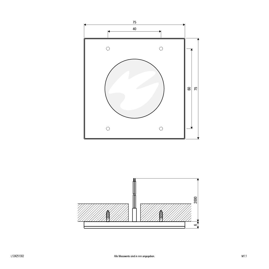 EVN LED Leuchte Edelstahl Optik viereckig 75x75x6mm 2,5W 3000K 100lm >80° 12V IP20