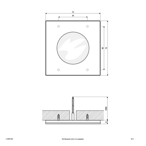 EVN LED Leuchte Edelstahl Optik viereckig 75x75x6mm 2,5W 3000K 100lm >80° 12V IP20