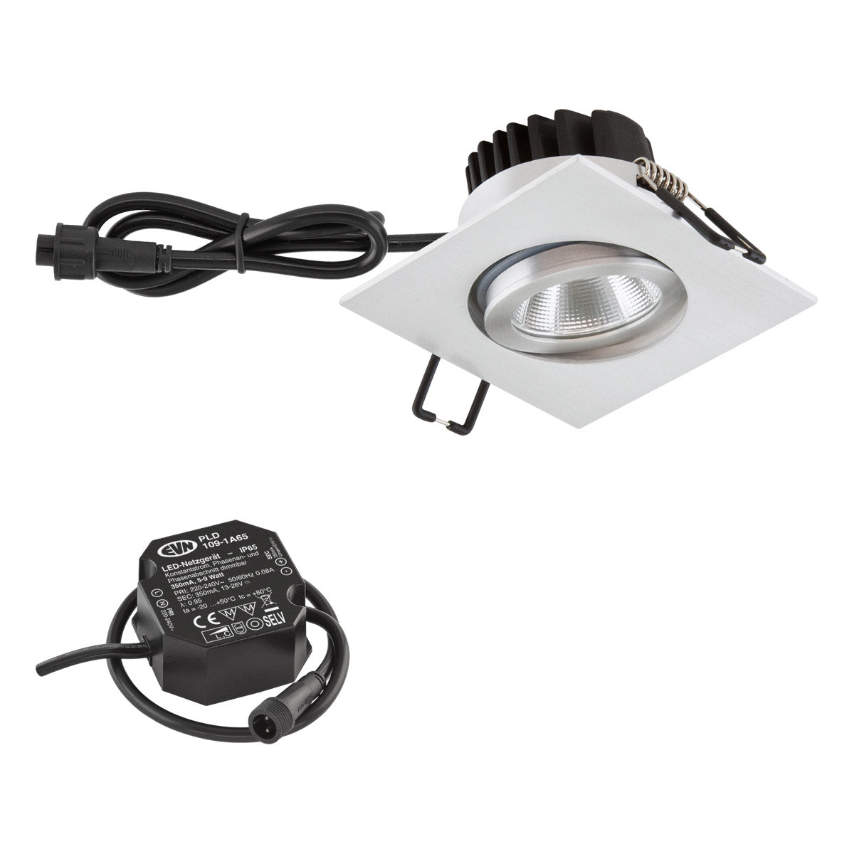 EVN Power-LED Leuchte Aluminium poliert schwenkbar viereckig 83x83x48,5mm 6W 3000K 620lm 21-40° 220-240V IP65