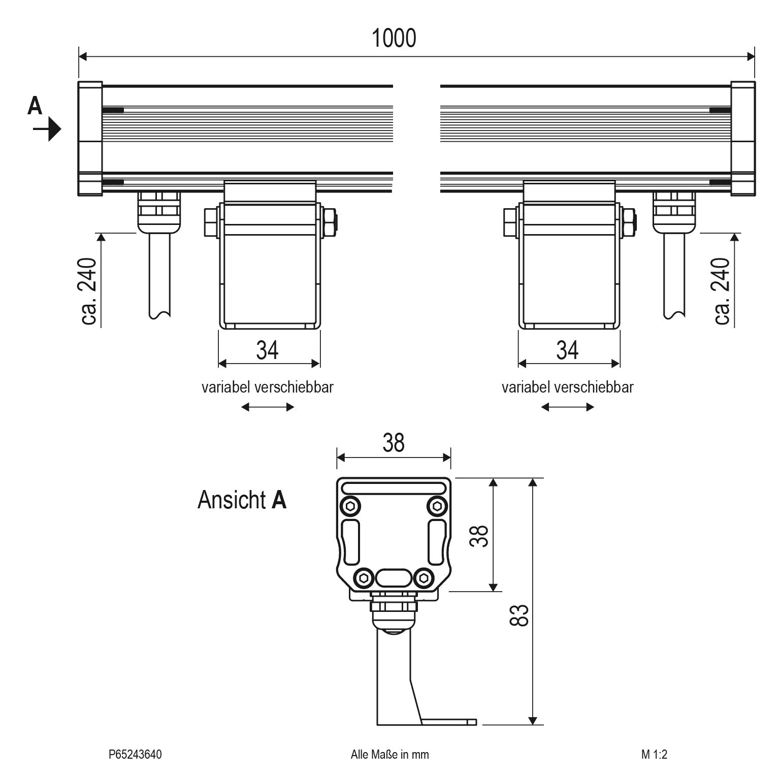 EVN Power-LED Strahler Aluminium schwenkbar rechteckig 1000x49x76mm 36W 4000K 2750lm 21-40° 24V IP65