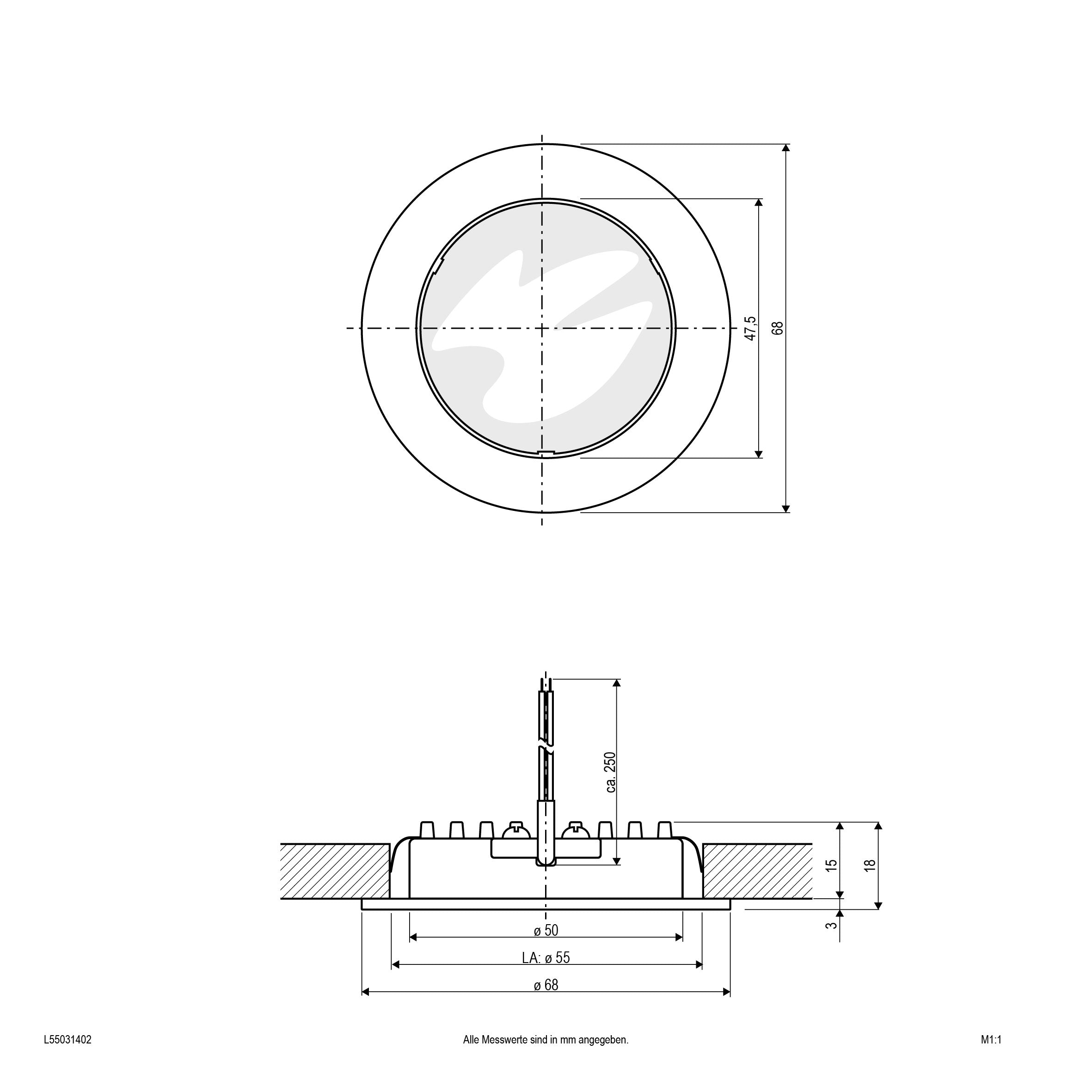 EVN LED Leuchte grau rund 68x18mm 3W 3000K 275lm >80° IP20