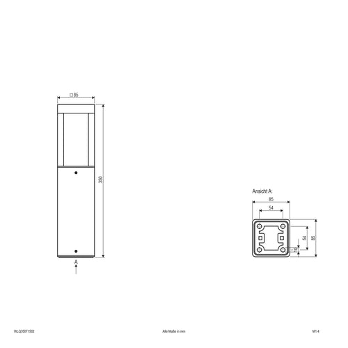 EVN LED Wegeleuchte anthrazit viereckig 85x85x350mm 7W 3000K 391lm 100-240V IP54
