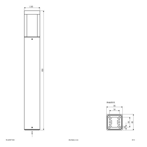 EVN LED Wegeleuchte anthrazit viereckig 85x85x650mm 7W 3000K 391lm 100-240V IP54