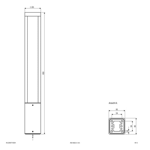 EVN LED Wegeleuchte anthrazit viereckig 85x85x650mm 7W 3000K 411lm 100-240V IP54