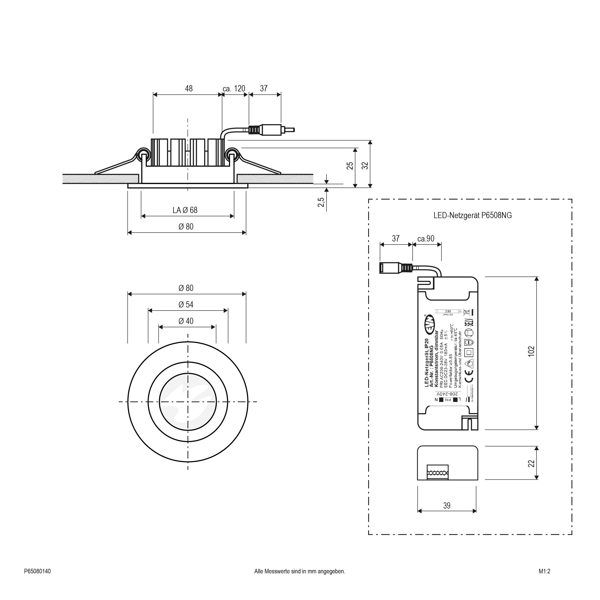 EVN LED Downlight weiß schwenkbar rund 80x32mm 8W 4000K 920lm 41-80° 200-240V IP65