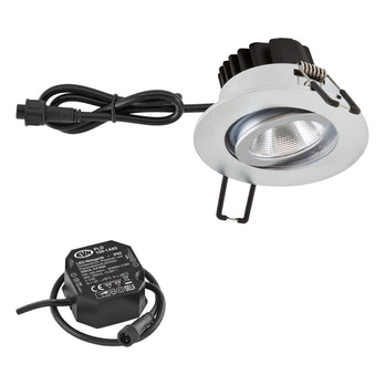 EVN Power-LED Leuchte inkl.Netzgerät Chrom matt schwenkbar rund 83x48,5mm 6W 4000K 683lm 21-40° 220-240V IP65