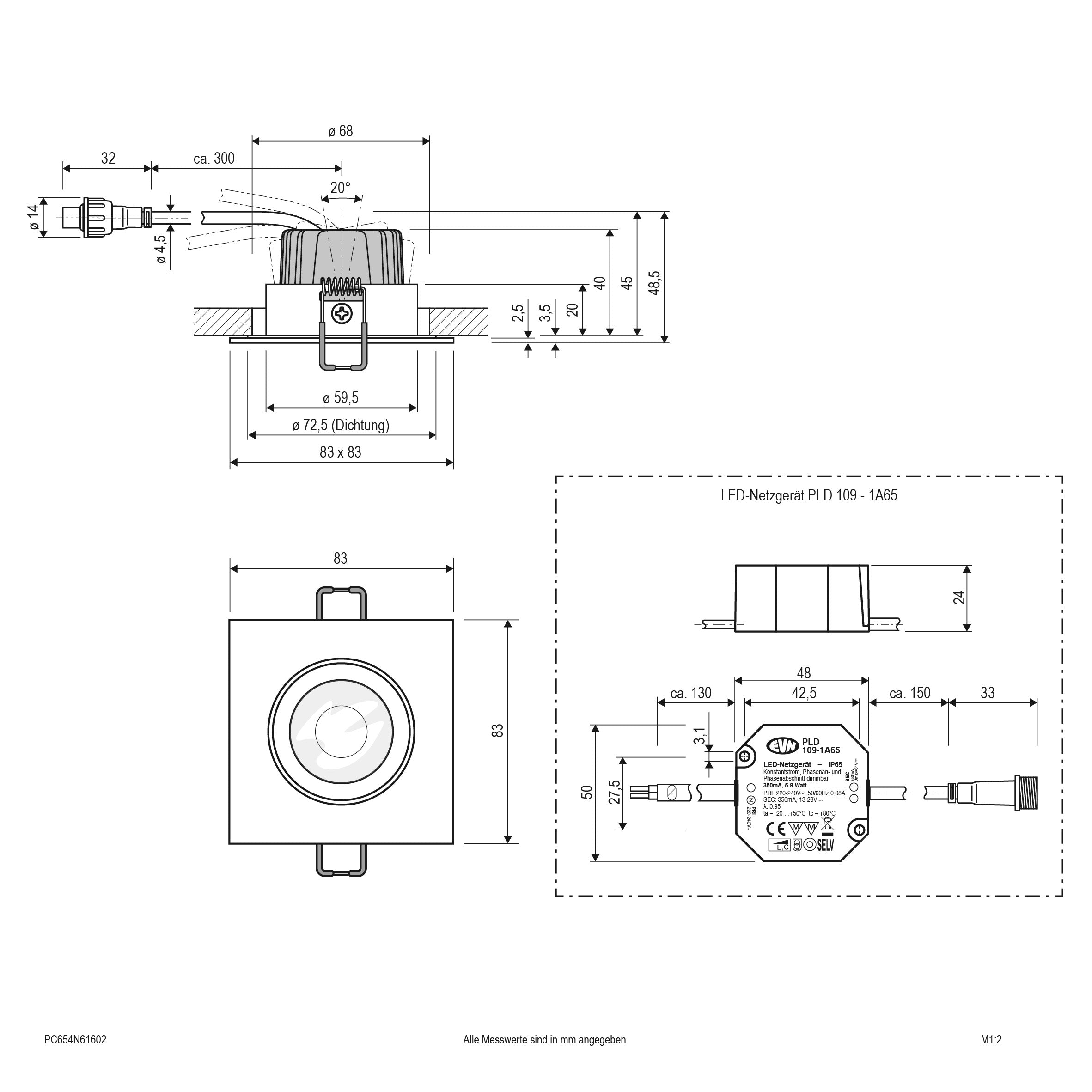 EVN Power-LED Leuchte anthrazit schwenkbar viereckig 83x83x48,5mm 6W 3000K 620lm 21-40° 220-240V IP65