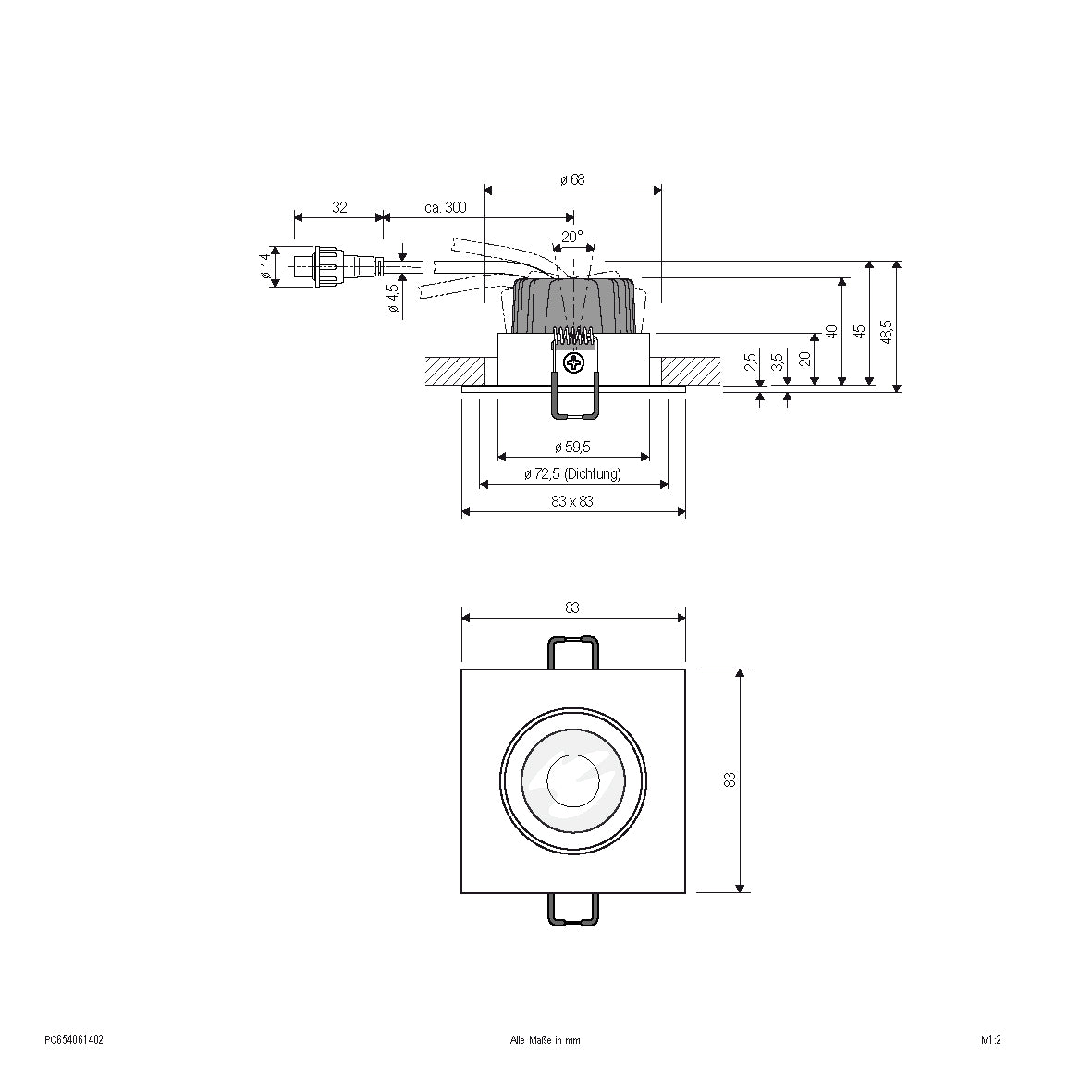 EVN Power-LED Leuchte Aluminium poliert schwenkbar viereckig 83x83x48,5mm 6W 3000K 620lm 21-40° IP65