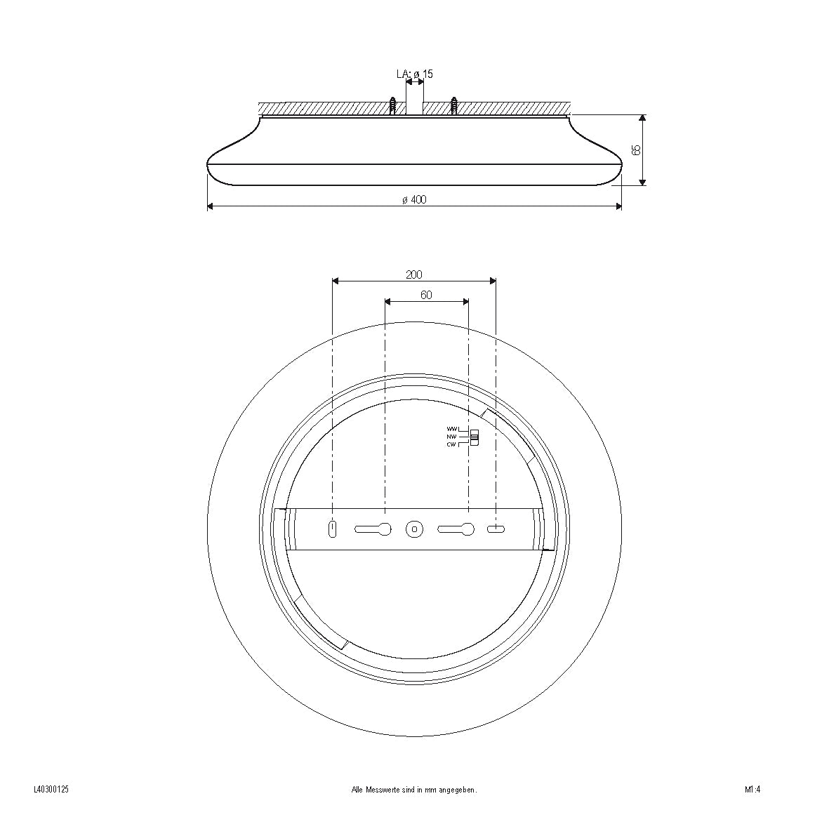 EVN LED Leuchte weiß rund 400x65mm 30W 3000 bis 5700K 3160lm >80° 200-240V IP54