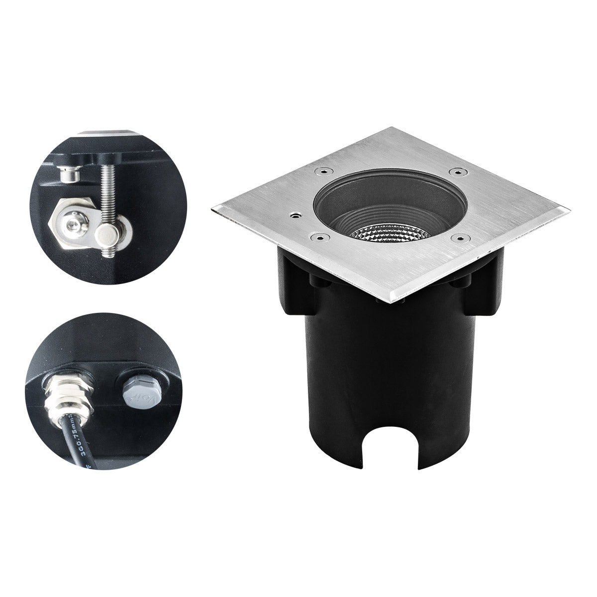EVN LED Bodeneinbauleuchte Edelstahl Optik justierbar viereckig 135x135x115mm 7W 3000K 373lm 21-40° 220-240V IP67