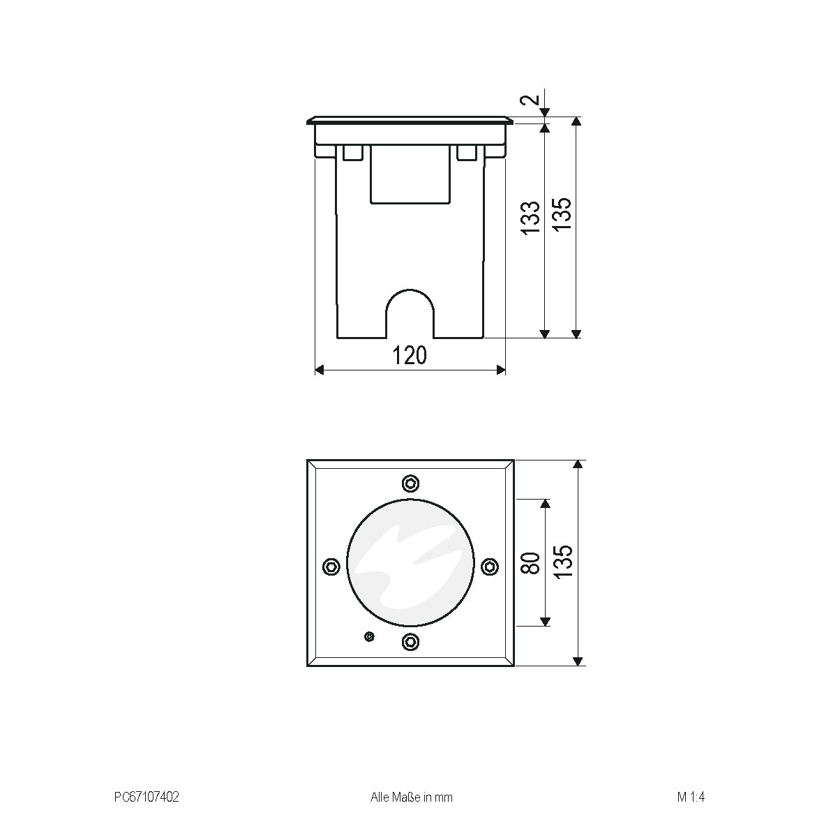 EVN LED Bodeneinbauleuchte Edelstahl Optik justierbar viereckig 135x135x115mm 7W 3000K 373lm 21-40° 220-240V IP67