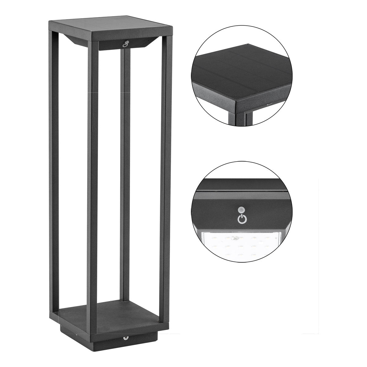 EVN LED Solar Wegeleuchte anthrazit viereckig 140x140x500mm 2,2W 3000K 120lm 41-80° 3,7V IP54