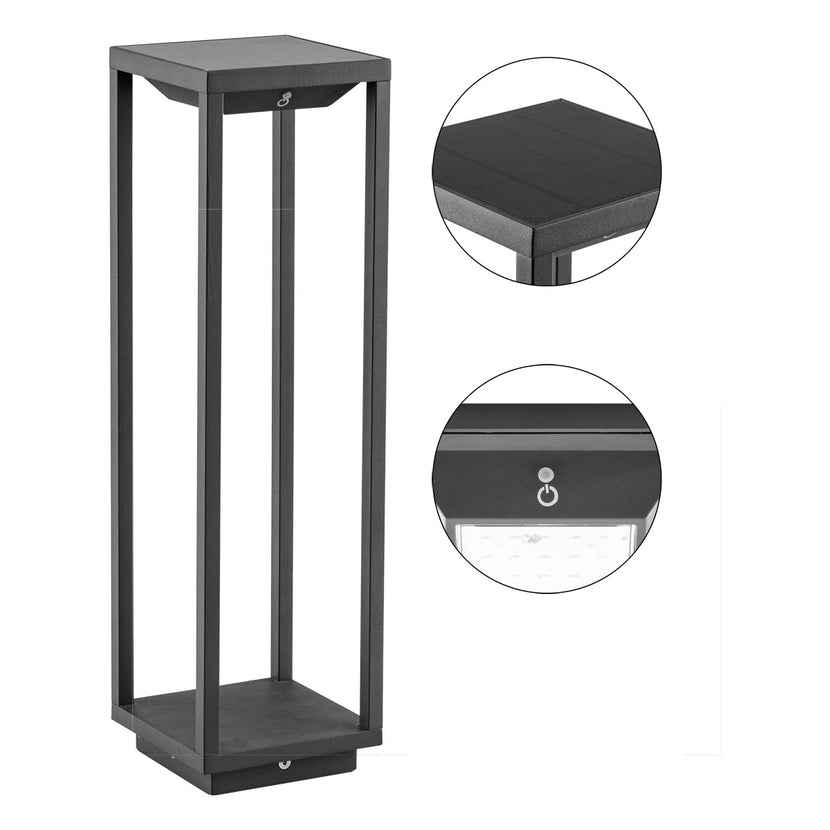 EVN LED Solar Wegeleuchte anthrazit viereckig 140x140x500mm 2,2W 3000K 120lm 41-80° 3,7V IP54