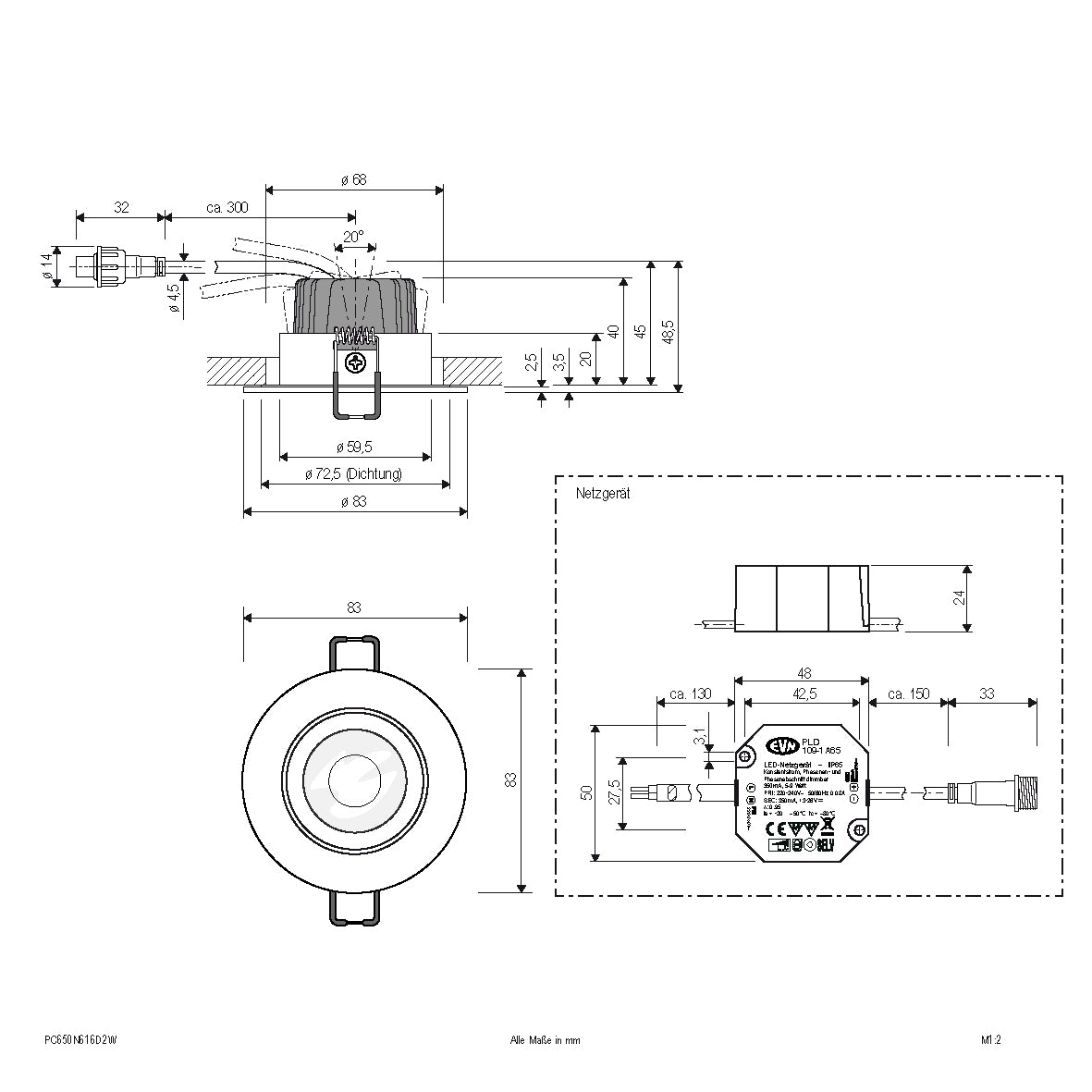 EVN Power-LED Leuchte inkl.Netzgerät anthrazit schwenkbar rund 83x48,5mm 6W 2000-3000K 60 bis 600lm 21-40° 220-240V IP65