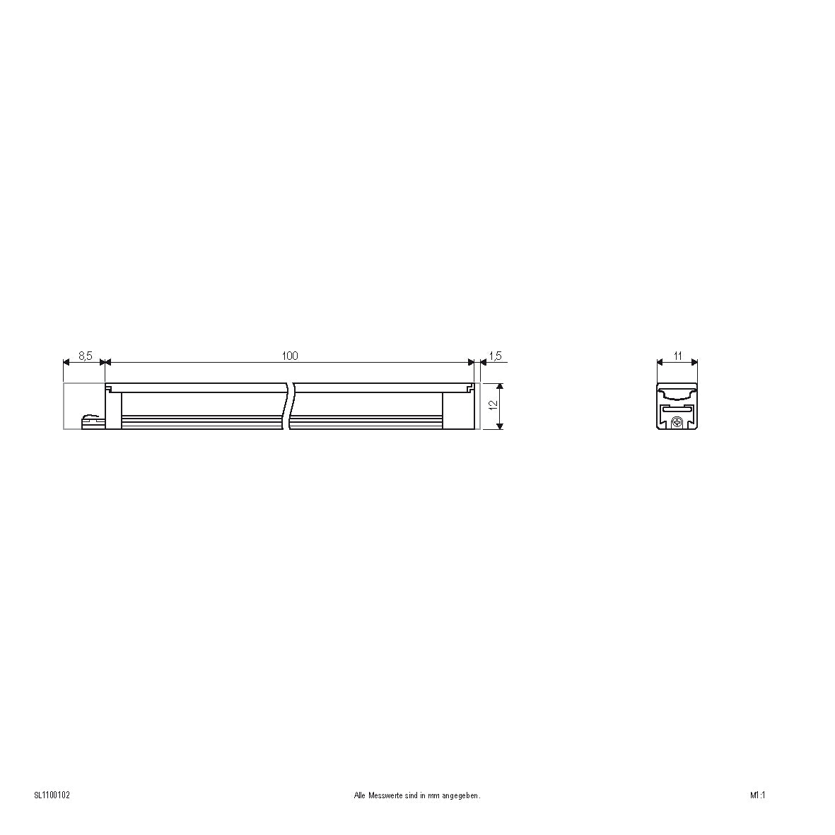 EVN LED Bordo Leuchte Aluminium rechteckig 110x11x12mm 1W 3000K 96lm >80° 24V IP20
