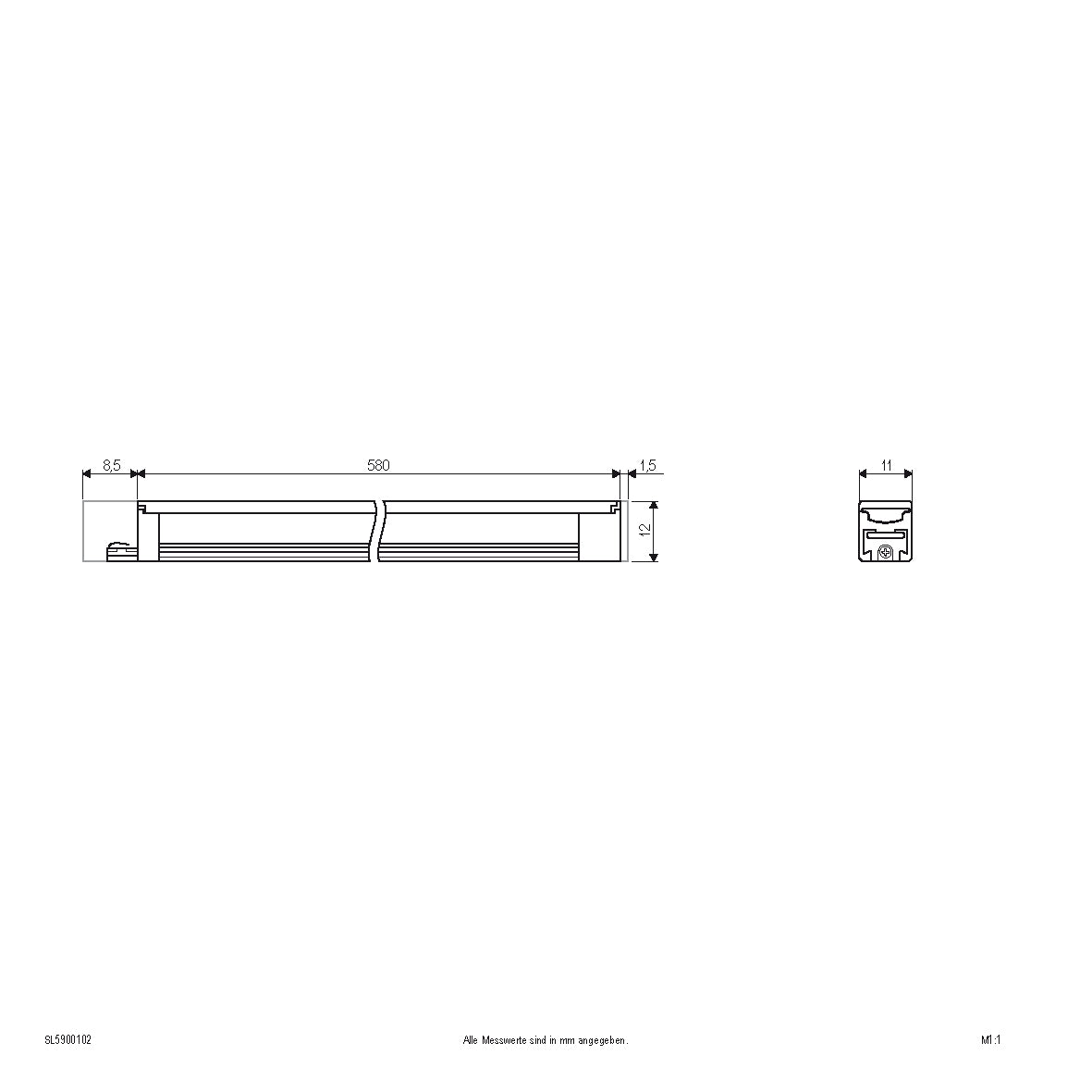 EVN LED Bordo Leuchte Aluminium L-Stück 590x11x12mm 7W 3000K 576lm >80° 24V IP20