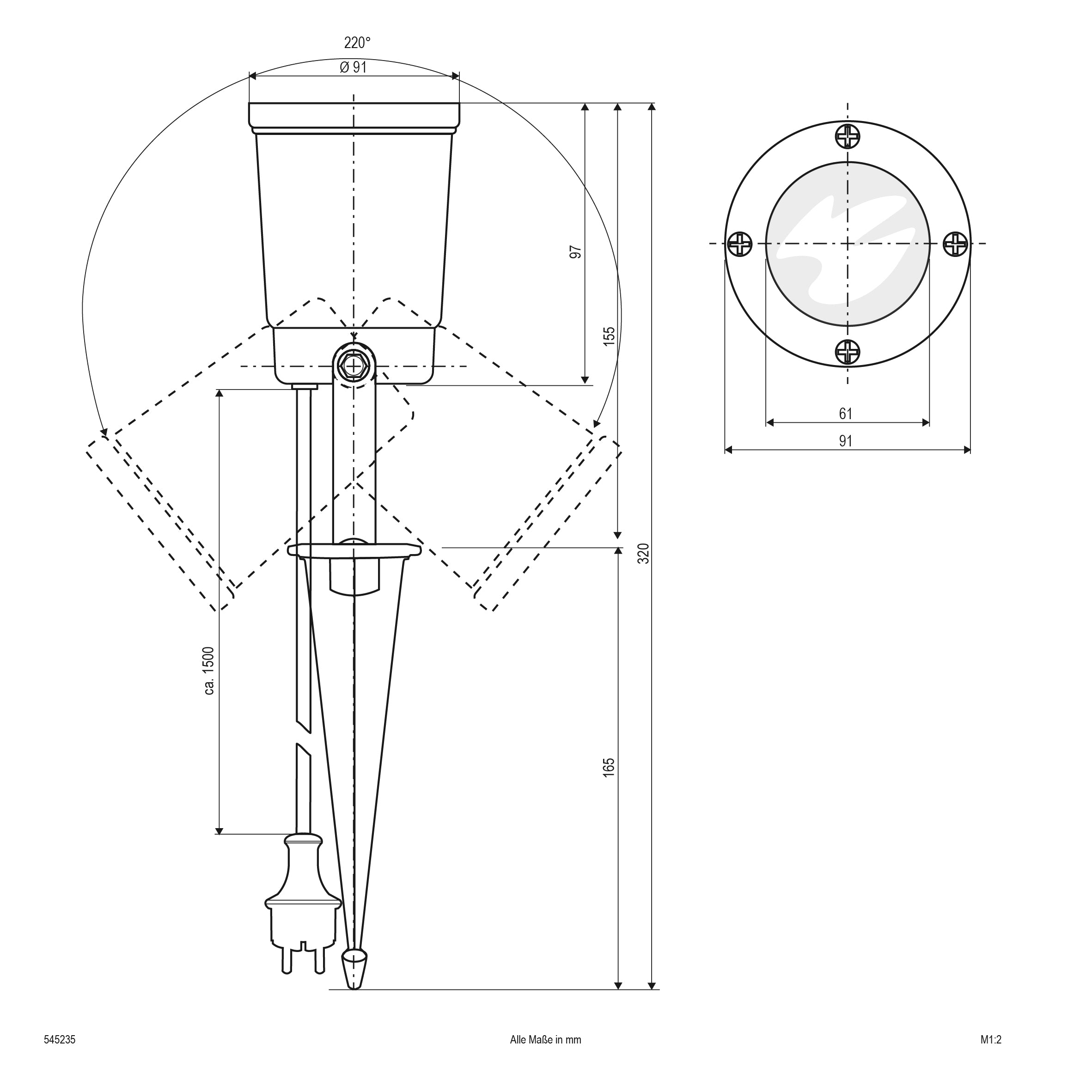 EVN Leuchte anthrazit schwenkbar drehbar rund 91mm 220-240V IP54 mit Erdspieß