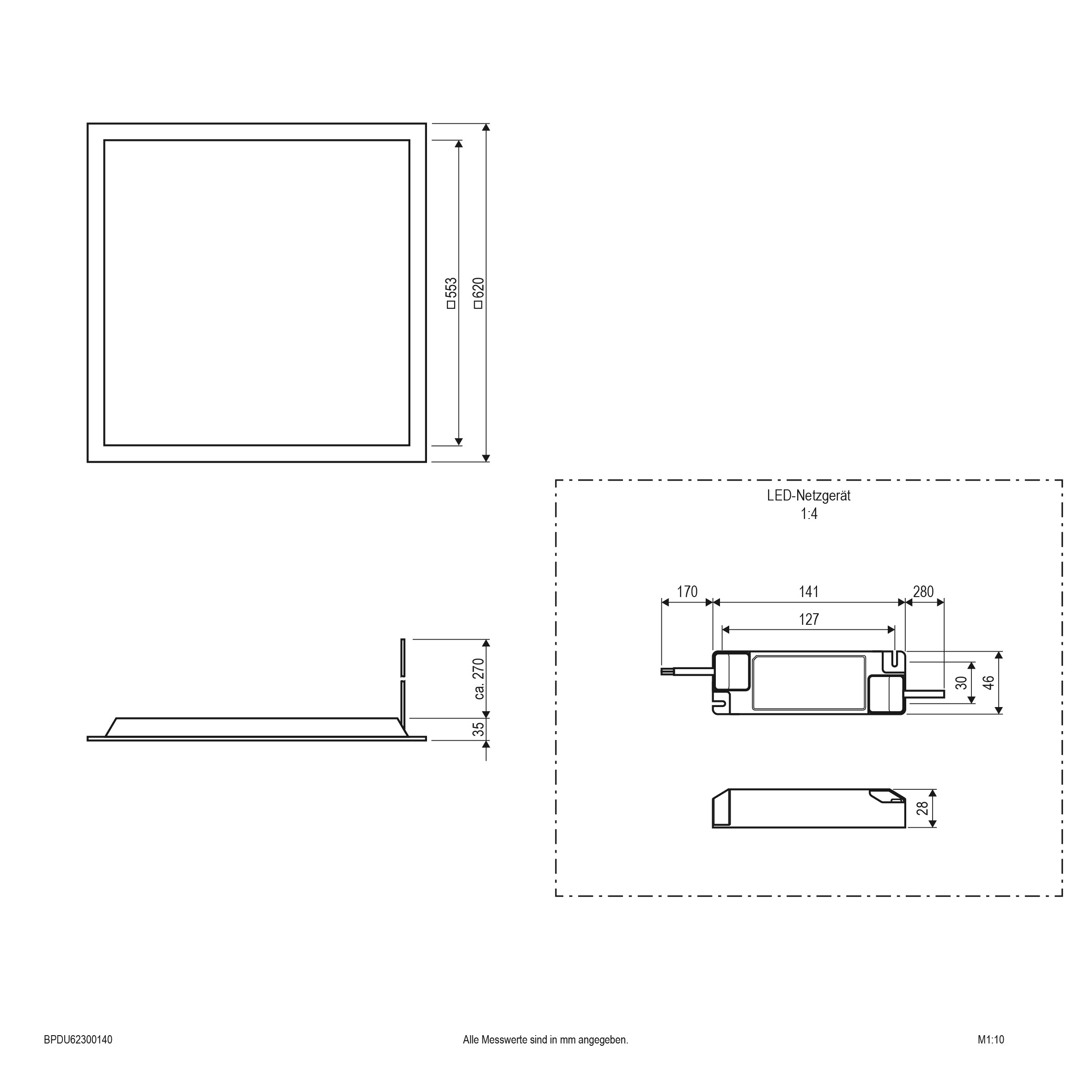 EVN LED Panel inkl.Netzgerät(DALI) weiß viereckig 622x622x35mm 30W 4000K >80° 200-240V IP20