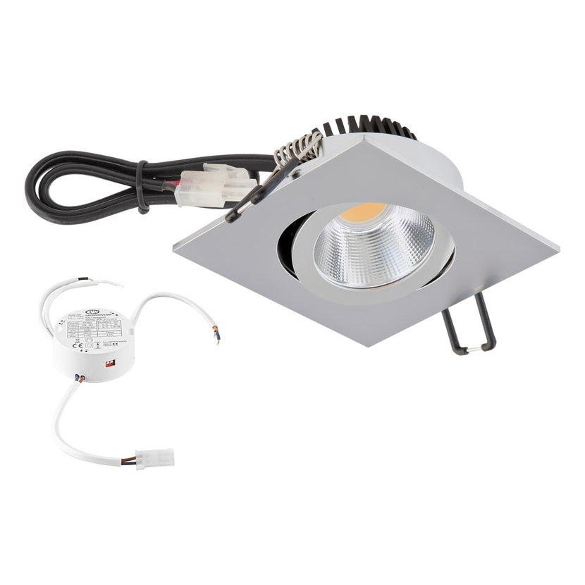 EVN LED Leuchte Chrom matt schwenkbar viereckig 83x83x37mm 8,4W 3000K 1010lm 21-40° 200-240V IP20