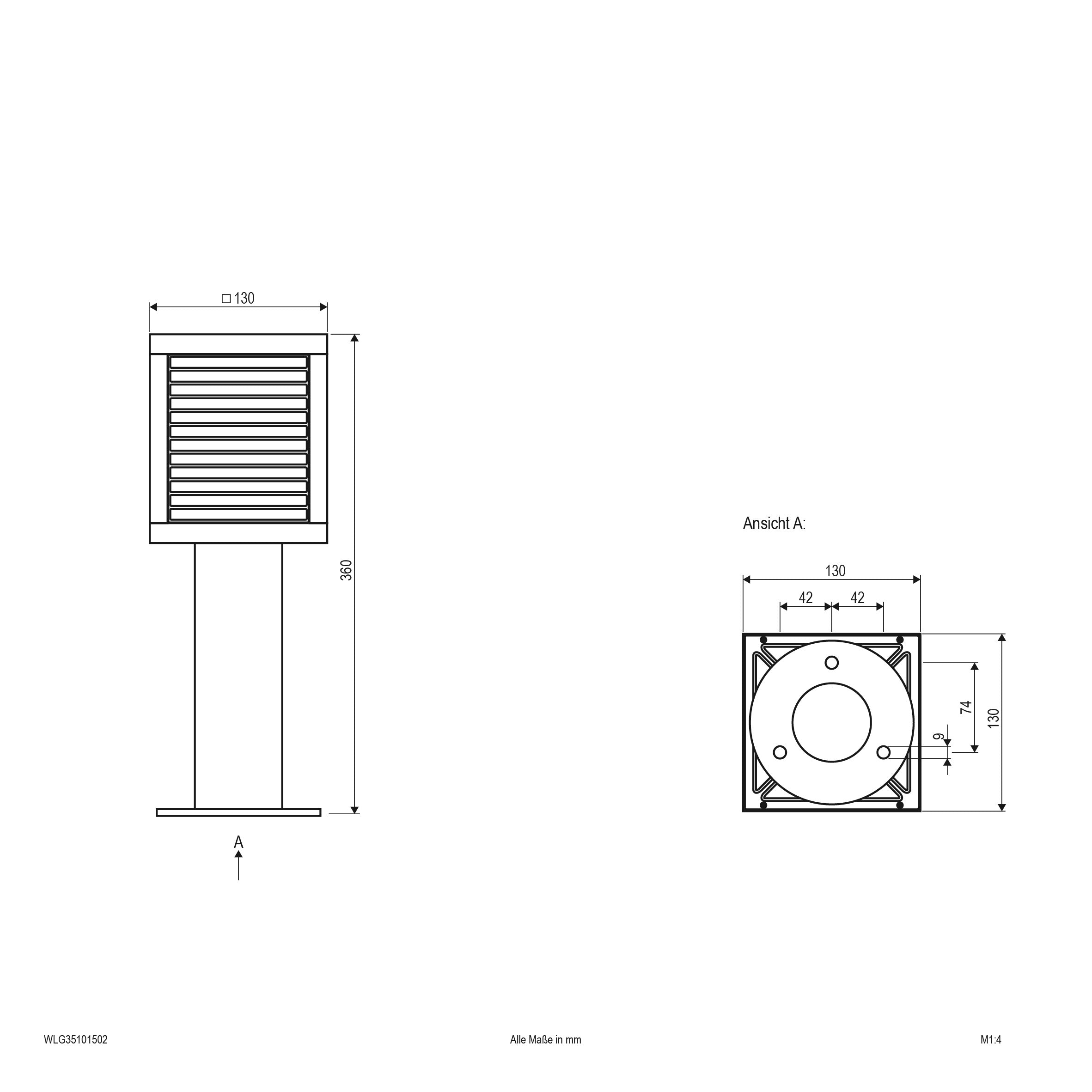 EVN LED Wegeleuchte anthrazit viereckig 130x130x360mm 10W 3000K 528lm 100-240V IP65