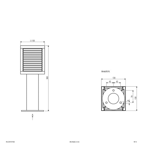 EVN LED Wegeleuchte anthrazit viereckig 130x130x360mm 10W 3000K 528lm 100-240V IP65