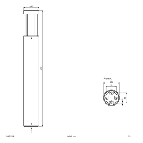 EVN LED Wegeleuchte anthrazit rund 90x650mm 7W 3000K 355lm >80° 220-240V IP54
