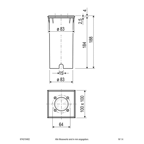 EVN Bodeneinbauleuchte Edelstahl Optik starr viereckig 98x98x159mm 4,6W 3000K 370lm 21-40° 230V IP66