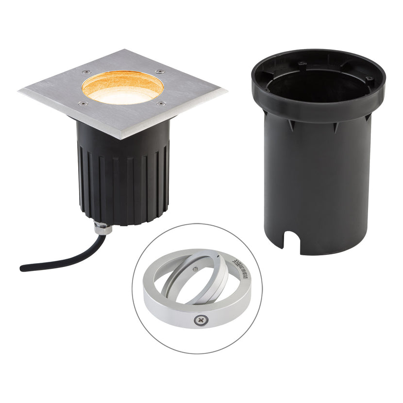 EVN LED Bodeneinbauleuchte Edelstahl Optik schwenkbar viereckig 135x135x145mm 4,6W 3000K 370lm 21-40° 230V IP67
