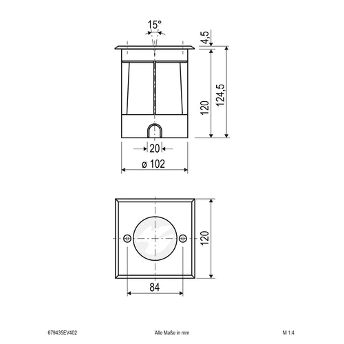 EVN LED Bodeneinbauleuchte mit Entlüftungsventil Edelstahl Optik schwenkbar viereckig 120x120x110mm 4,6W 3000K 370lm 21-40° 230V IP67