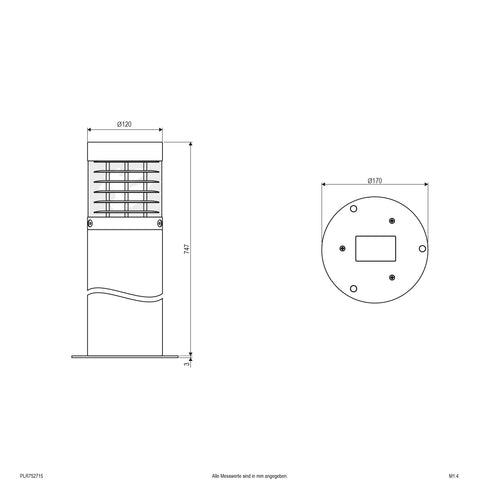 EVN Pollerleuchte anthrazit rund 120x750mm 220-240V IP54