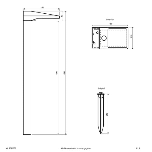 EVN LED Solar Wegeleuchte anthrazit rechteckig 190x113x650mm 1W 3000K 96lm 41-80° 3,7V IP54