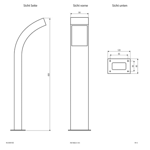 EVN Pollerleuchte anthrazit rechteckig 120x190x600mm 4,5W 3000K 310lm >80° 220-240V IP54