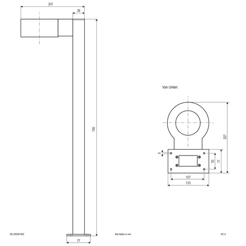 EVN LED Wegeleuchte anthrazit rechteckig 140x230x700mm 8W 3000K 600lm 41-80° 100-240V IP65