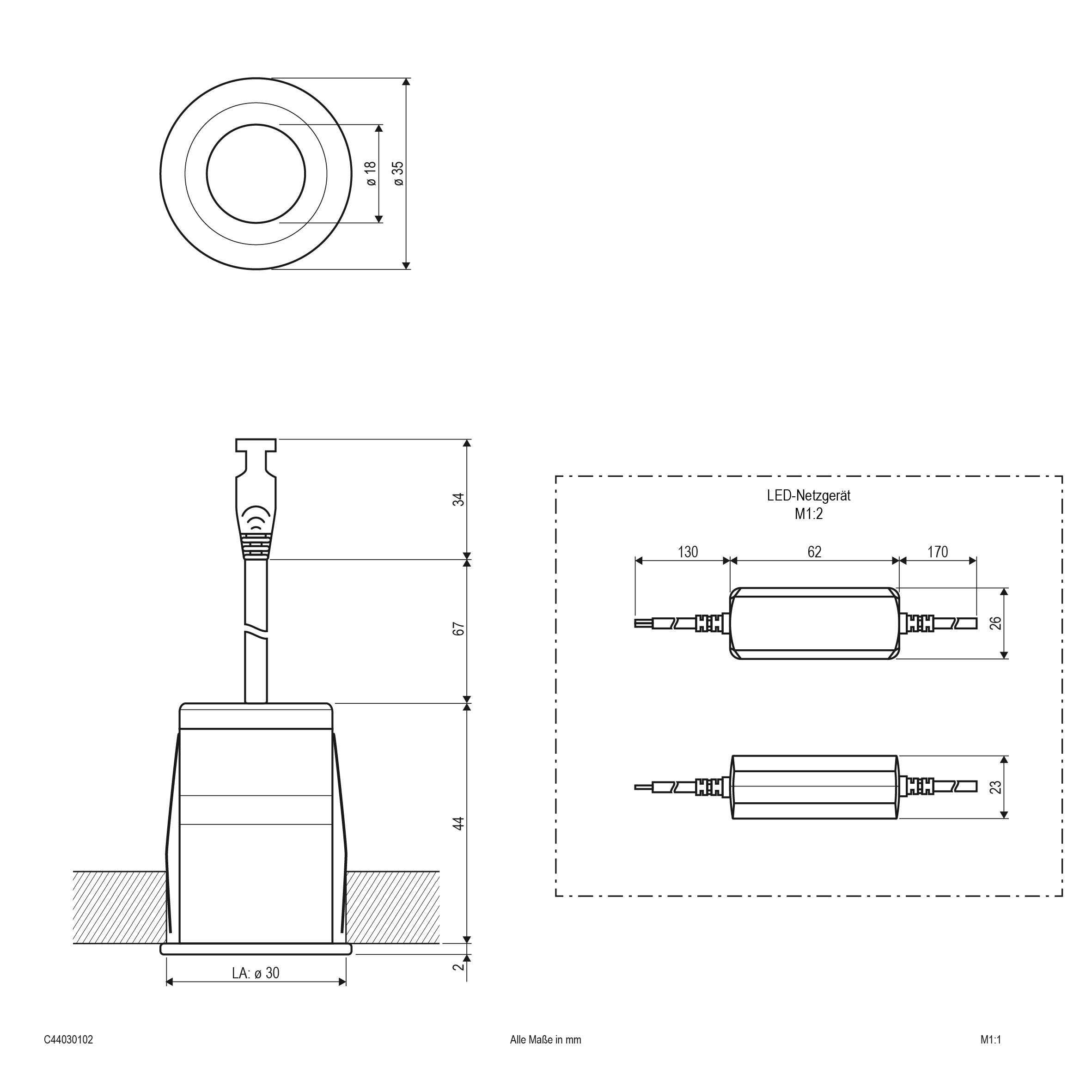 EVN LED Downlight weiß rund 35x46mm 3W 3000K 159lm 21-40° 200-240V IP44