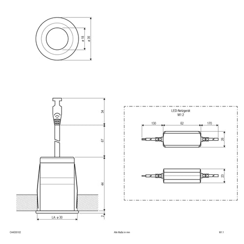 EVN LED Downlight weiß rund 35x46mm 3W 3000K 159lm 21-40° 200-240V IP44