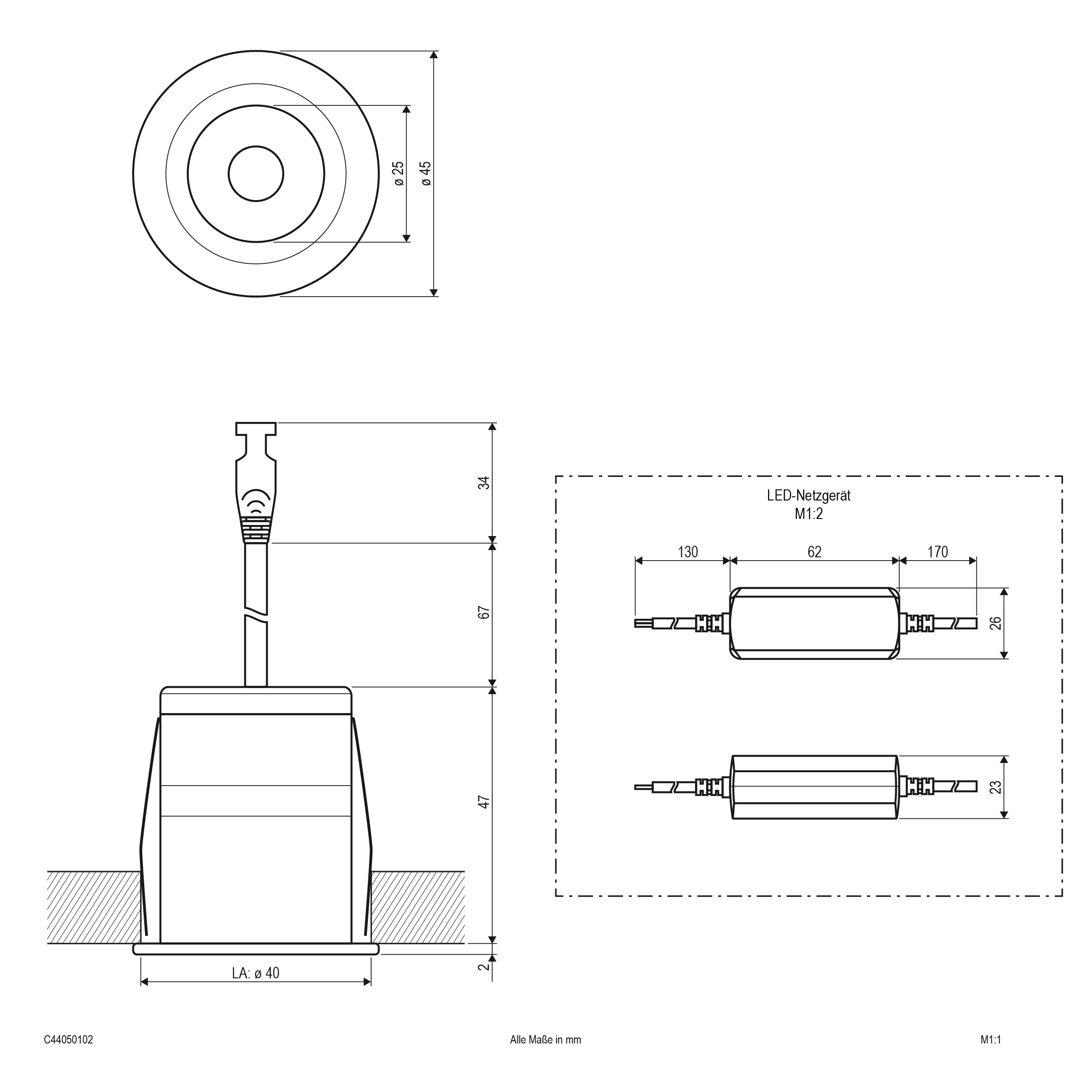 EVN LED Downlight weiß rund 45x49mm 5W 3000K 322lm 21-40° 200-240V IP44