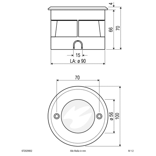 EVN LED Bodeneinbauleuchte Edelstahl Optik rund 100x70mm 2W 3000K 65lm >80° 24V IP67