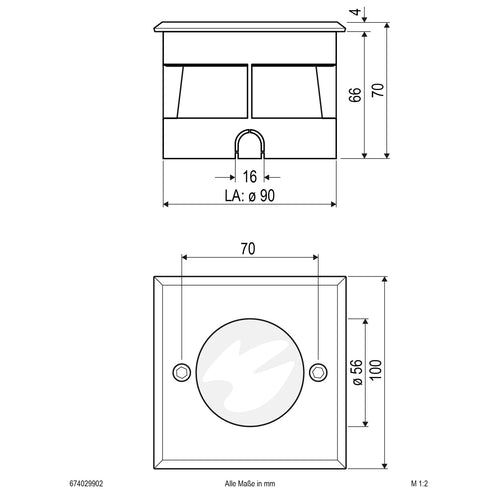 EVN LED Bodeneinbauleuchte Edelstahl Optik viereckig 100x100x70mm 2W 3000K 65lm >80° 24V IP67