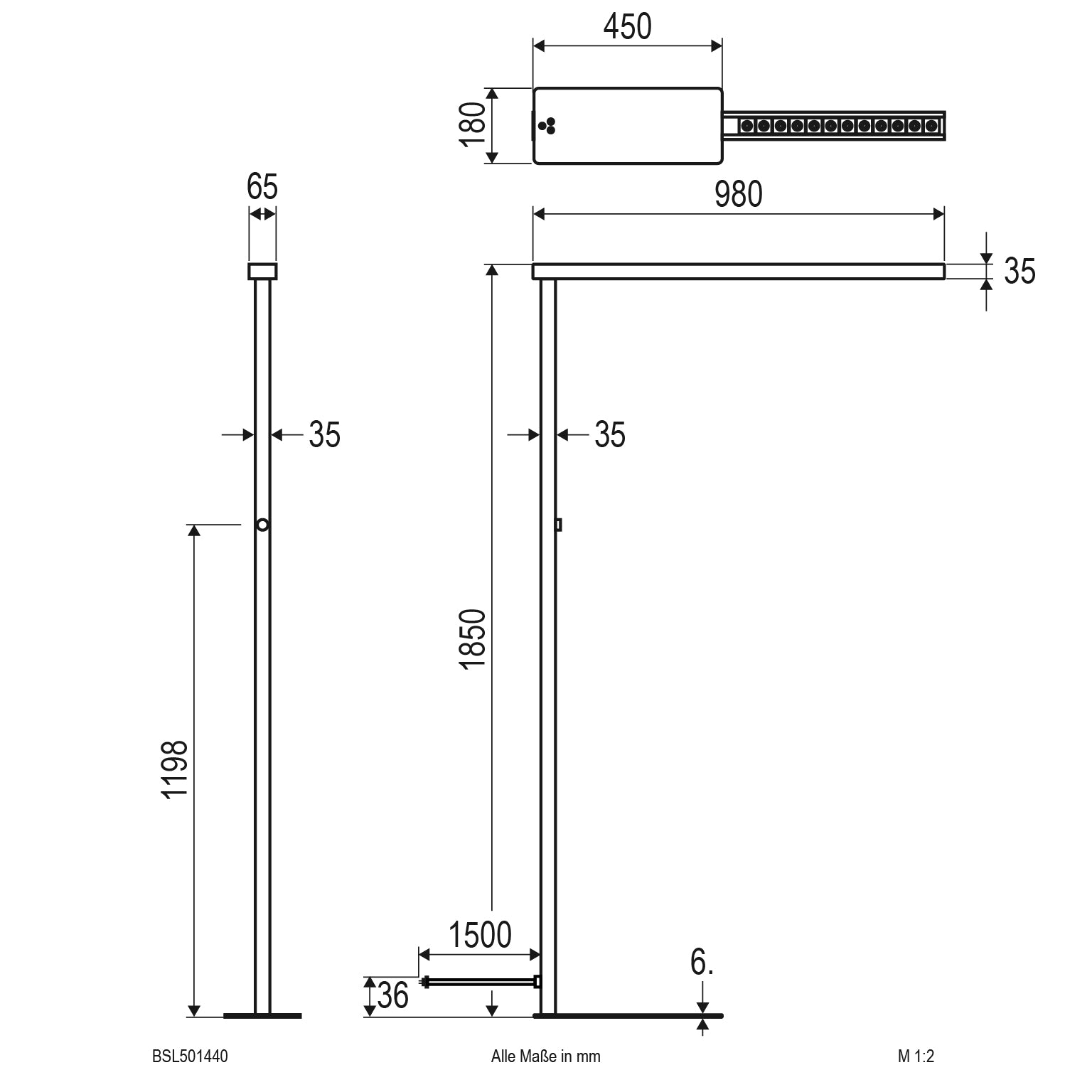 EVN LED ein Kopf nicht beweglich Stehleuchte Silber rechteckig 980x180x1850mm 58W 4000K 2725lm 220-240V