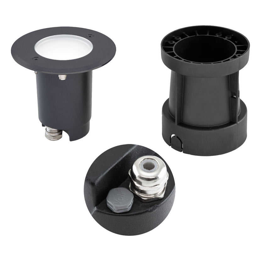 EVN LED Bodeneinbauleuchte mit Entlüftungsventil anthrazit schwenkbar rund 120x110mm 4,6W 4000K 390lm 21-40° 230V IP67