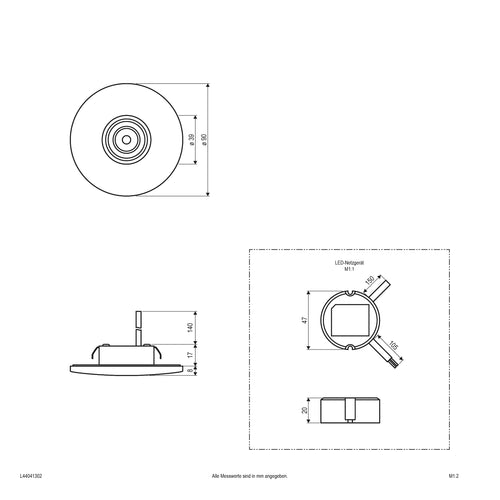 EVN LED Leuchte Edelstahl Optik rund 90x25mm 4,5W 3000K 380lm 21-40° 200-240V IP44